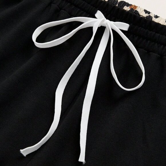 Black Casual Women's Striped Drawstring Pocket Pants - Picture 4 of 6